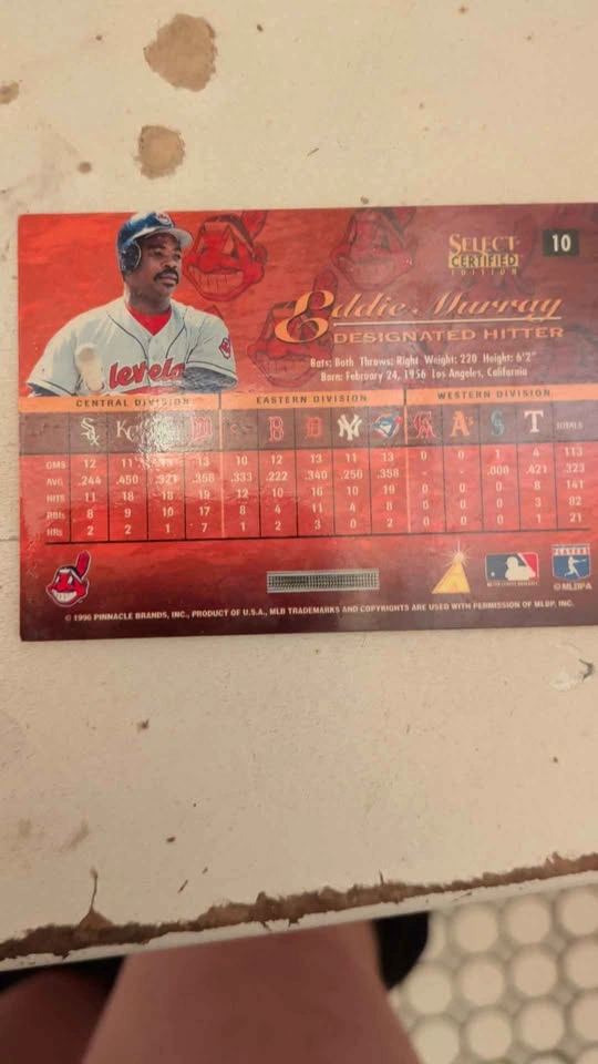 1996 Pinnacle Select Certified Eddie Murray #10 Baseball Card - photo 2