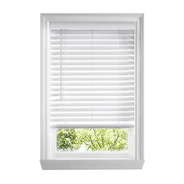 White Cordless Faux Wood Blinds