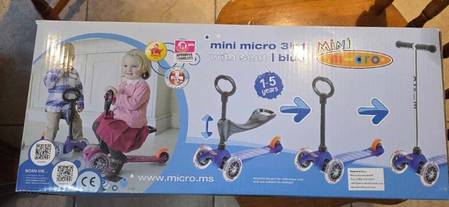 Mini Micro 3-in-1 Scooter with Seat – Blue (Ages 1–5)