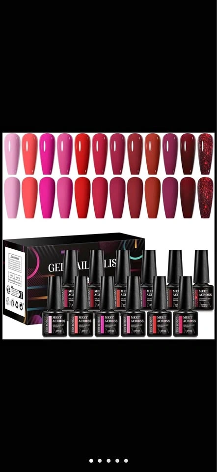 12PCS Red Gel Nail Polish Set - Dark Red & Glitter