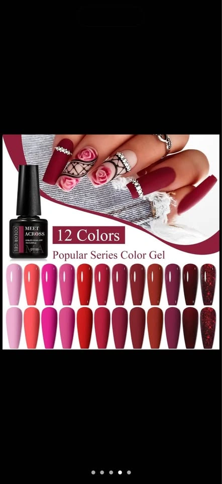 12PCS Red Gel Nail Polish Set - Dark Red & Glitter - photo 5