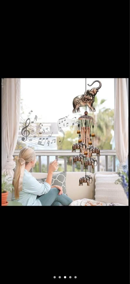 Elephant Theme Wind Chimes - Aluminum Tubes and Bells - photo 5