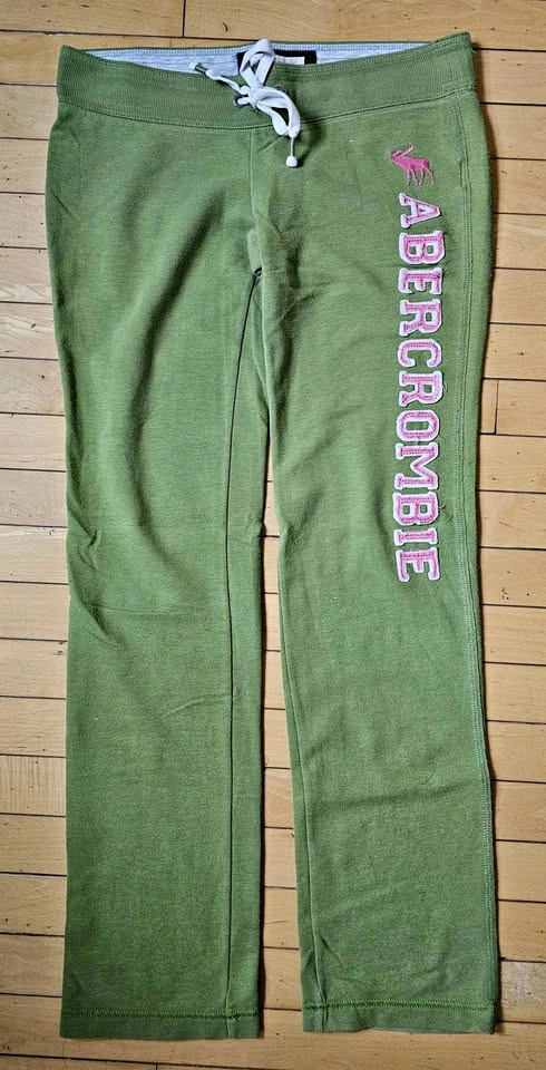 Abercrombie & Fitch Women's Olive Green Pink Logo Sweatpants - S