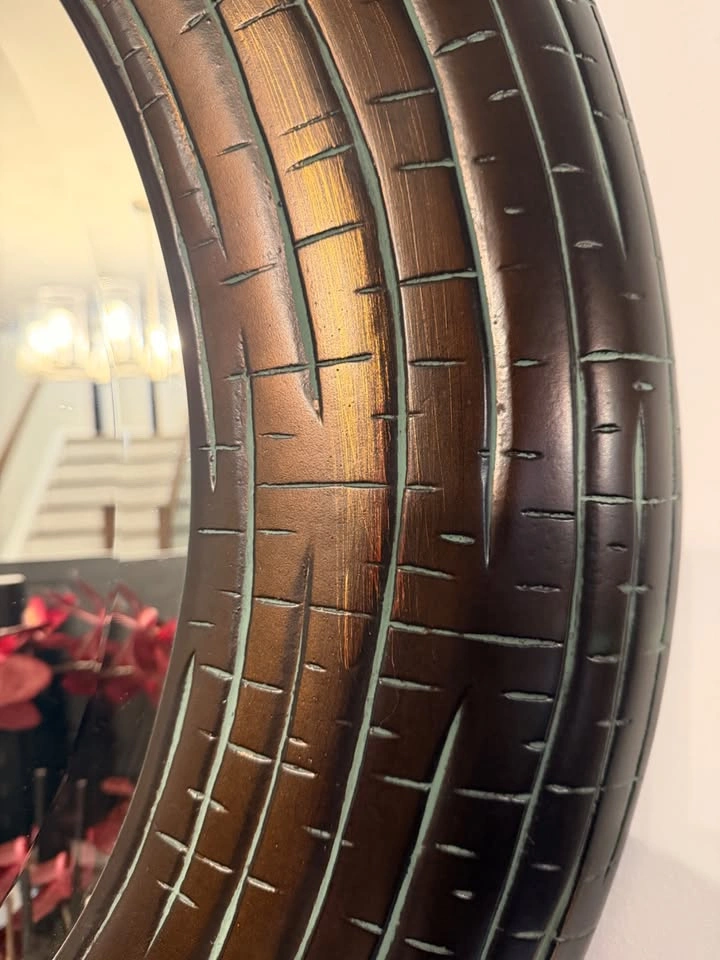 Large Round Mirror – Textured Bronze Wood Frame (36") - photo 2
