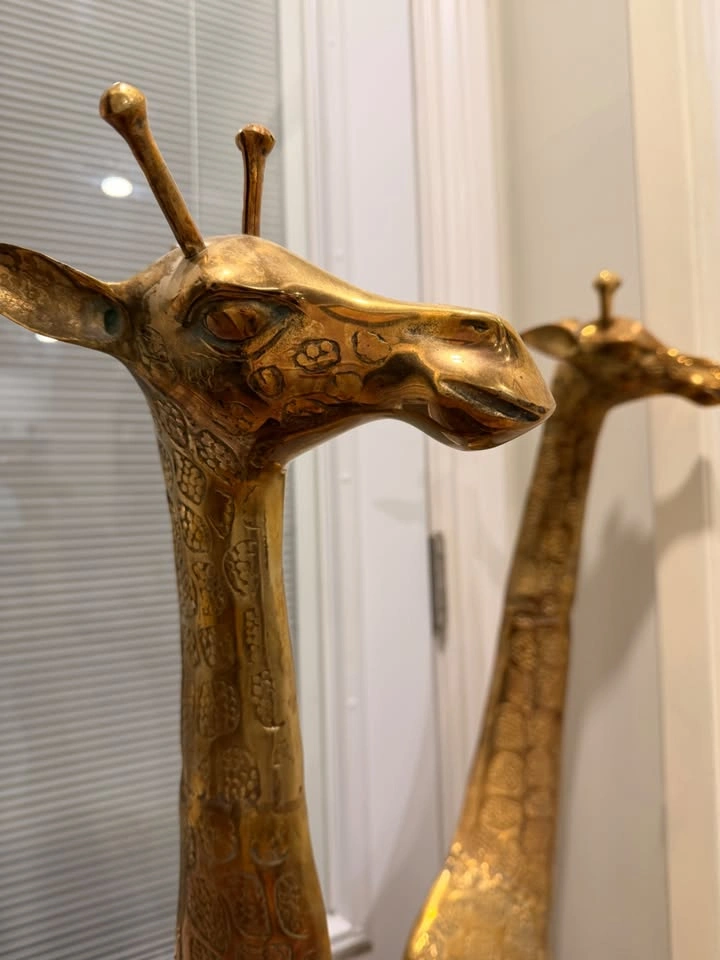 Vintage Solid Brass Giraffe Family Sculpture Collection - 5 Pcs - photo 2