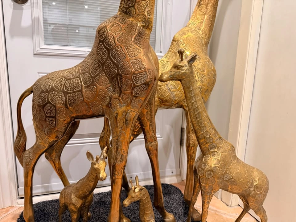 Vintage Solid Brass Giraffe Family Sculpture Collection - 5 Pcs - photo 3