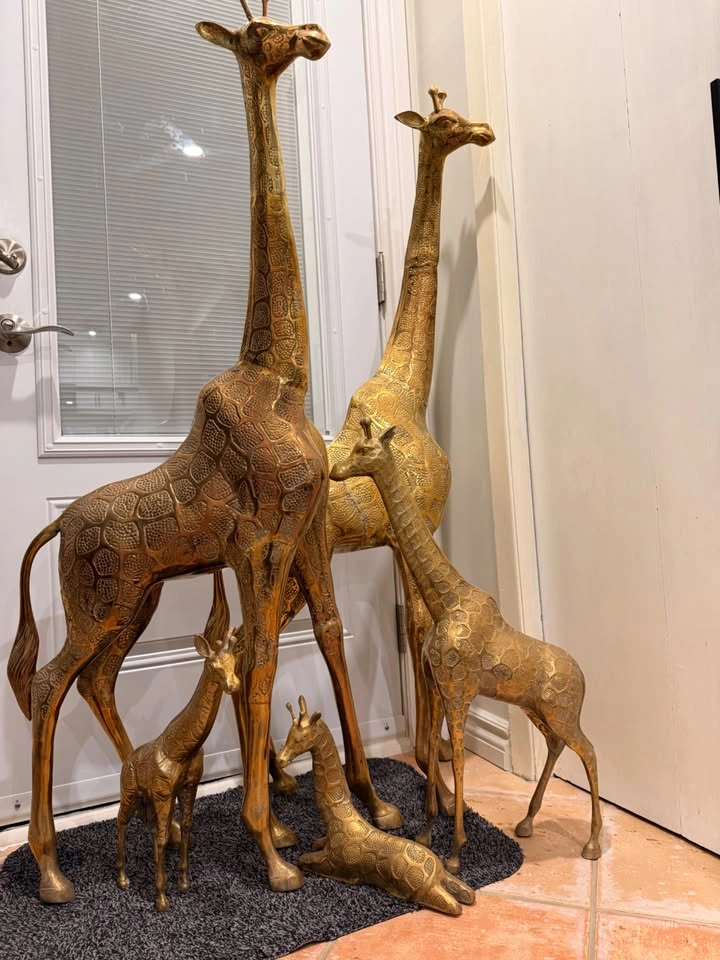 Vintage Solid Brass Giraffe Family Sculpture Collection - 5 Pcs - photo 4