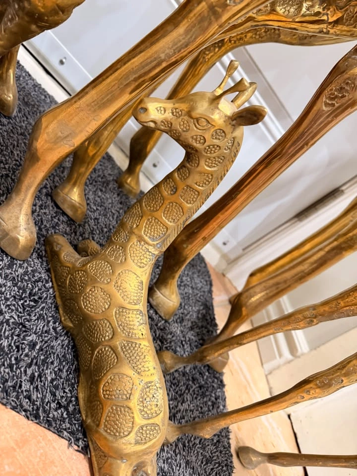 Vintage Solid Brass Giraffe Family Sculpture Collection - 5 Pcs - photo 5