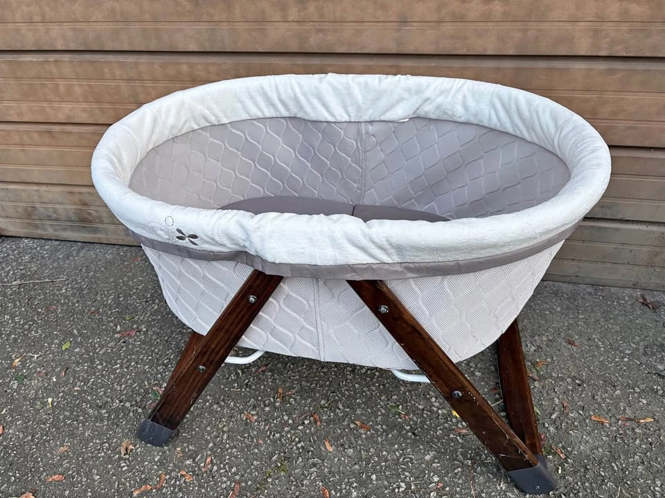 Baby Bassinet with solid wood base