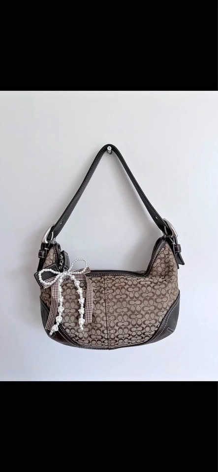 Vintage Coach Choco Brown Leather & Signature Canvas Hobo Bag
