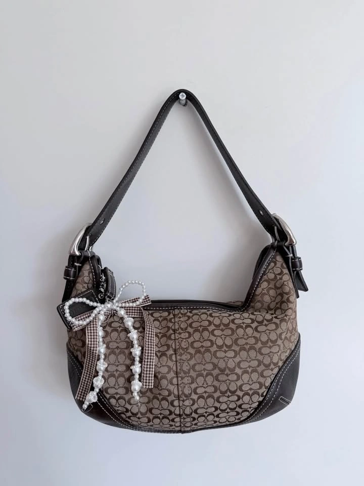 Vintage Coach Choco Brown Leather & Signature Canvas Hobo Bag - photo 2