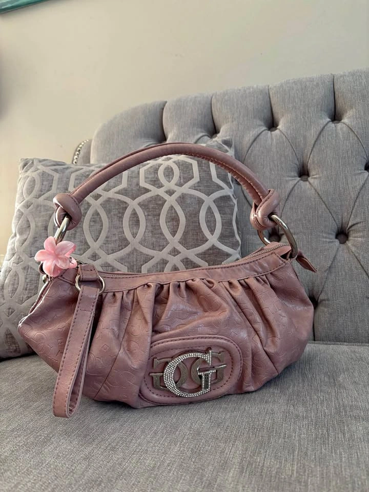 Guess Y2K Blush Pink Monogram Hobo Shoulder Bag