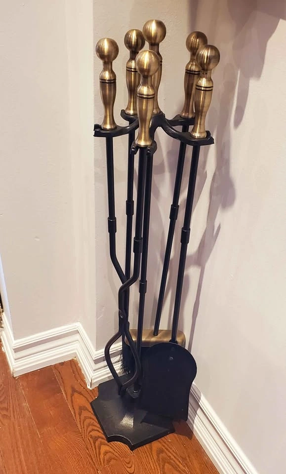 5-Piece Fireplace Tool Set Brass Handles Wrought Iron - photo 4