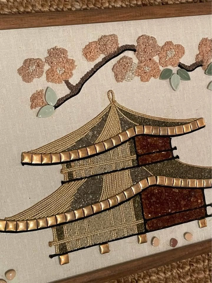 Pair of Gorgeous 36x12” mid century mcm Asian gravel art wall de - photo 4