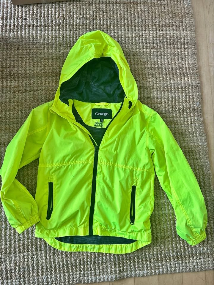 George Boys Neon Yellow Hooded Windbreaker Jacket Size 7-8