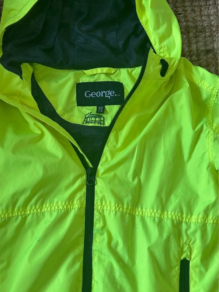 George Boys Neon Yellow Hooded Windbreaker Jacket Size 7-8 - photo 2