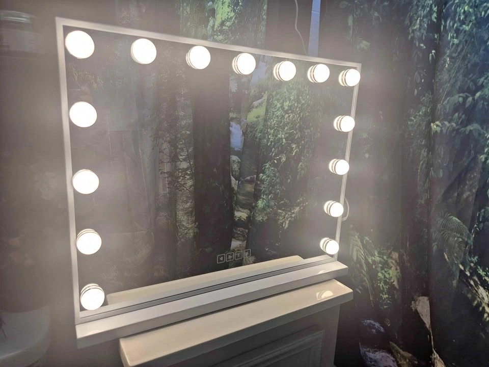 New Wall/Desk Mirror with Bluetooth Speakers & Lights, 23x18"