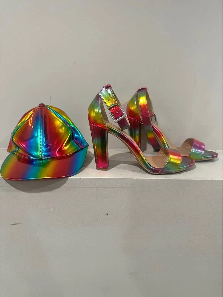 Rainbow Metallic Pride Heels & Matching Hat – Torrid – Size 10.5