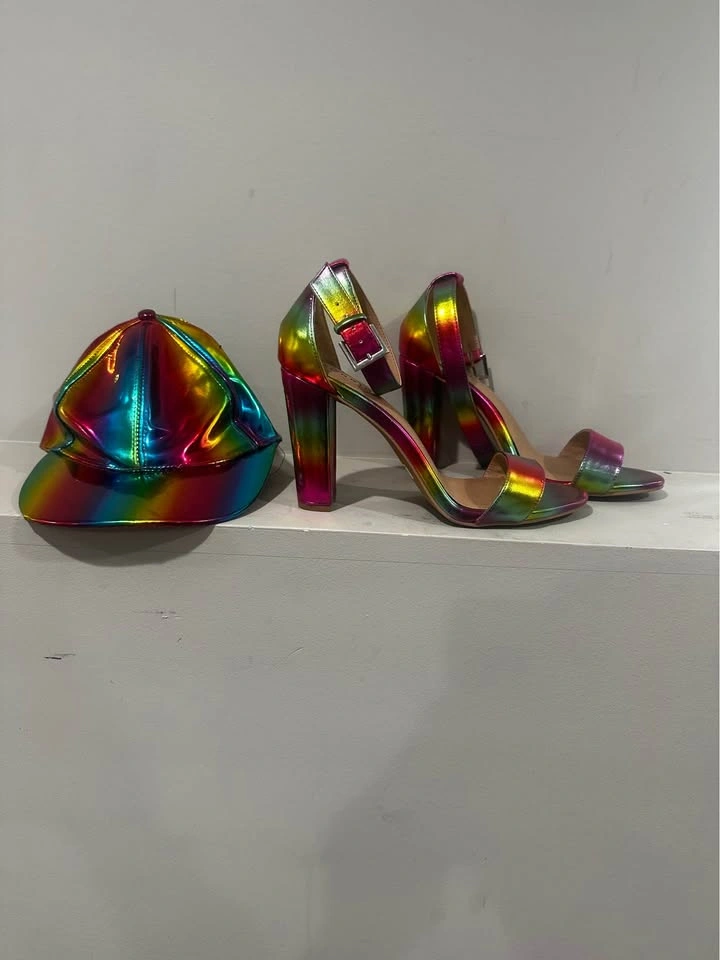 Rainbow Metallic Pride Heels & Matching Hat – Torrid – Size 10.5 - photo 4