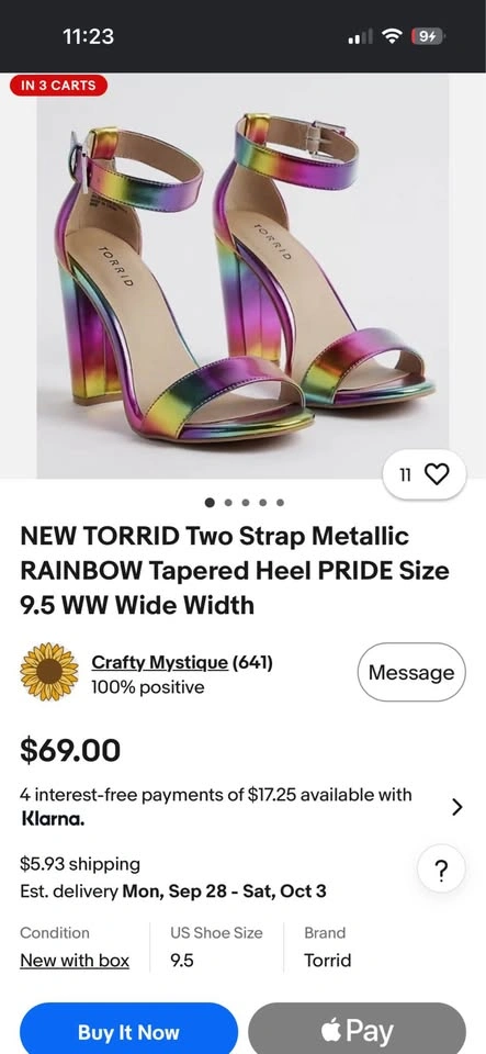Rainbow Metallic Pride Heels & Matching Hat – Torrid – Size 10.5 - photo 5