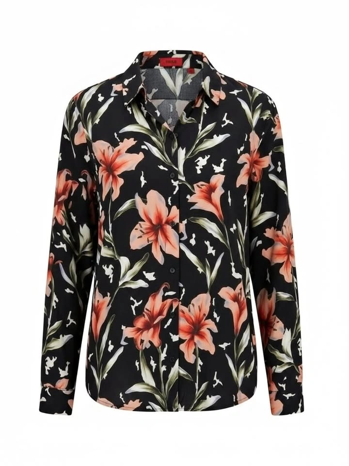 HUGO Hugo Boss Black & Coral Floral Lily Blouse - Size 12/XL