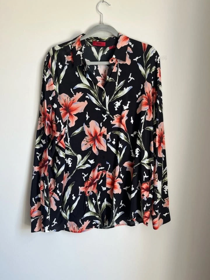 HUGO Hugo Boss Black & Coral Floral Lily Blouse - Size 12/XL - photo 3