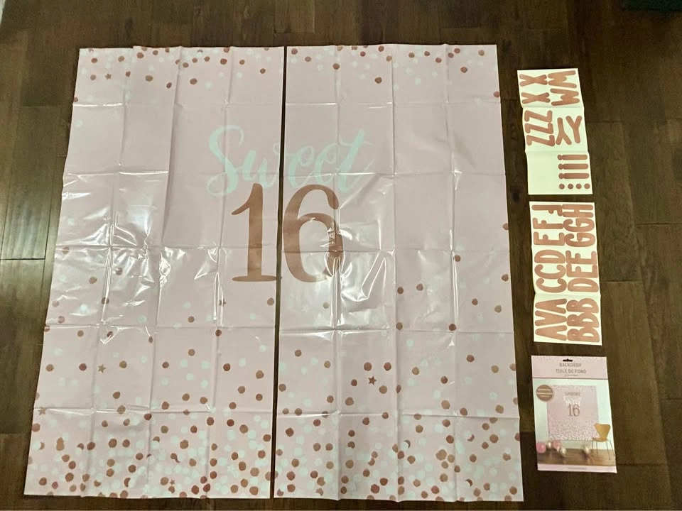 Sweet 16 Rose Gold Decorations Set – Backdrop + Hanging Decor - photo 2