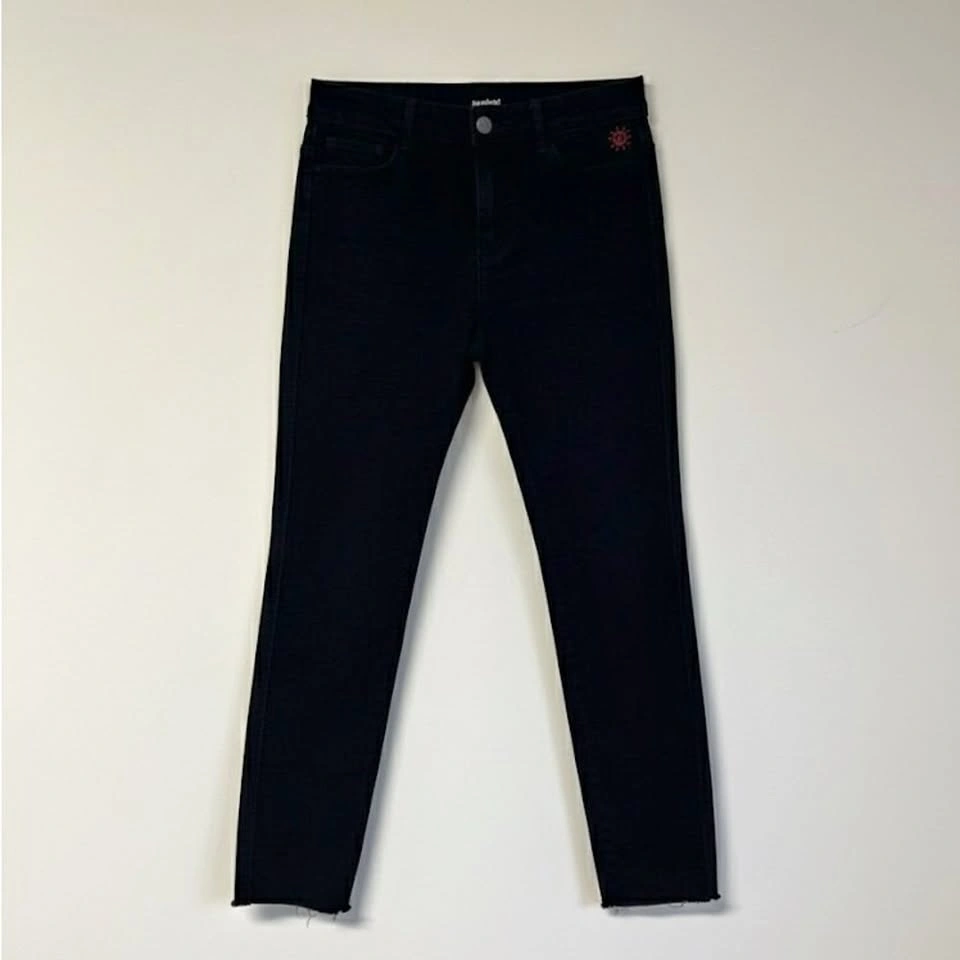 Desigual Black Sun Embroidered High Rise Ankle Crop Raw Hem Jean