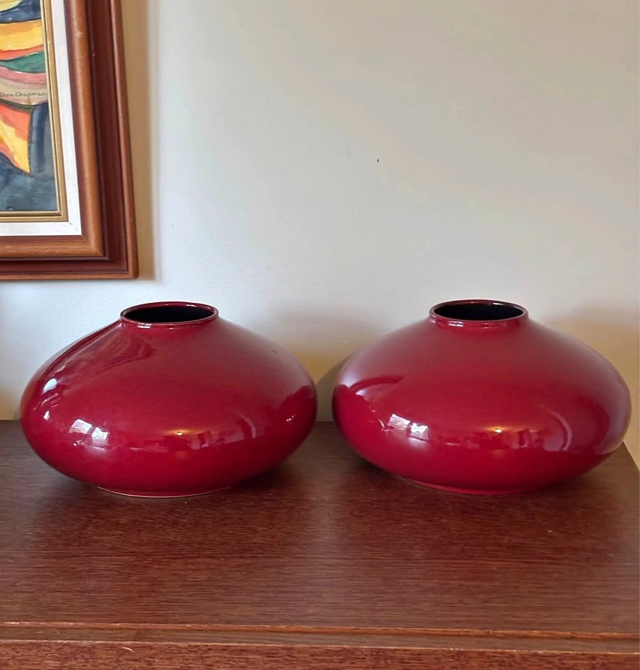 Pair of Vintage Scheurich Amano Red UFO Vases W. Germany