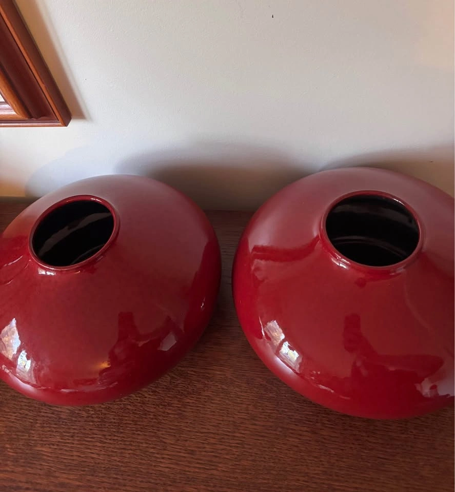 Pair of Vintage Scheurich Amano Red UFO Vases W. Germany - photo 2