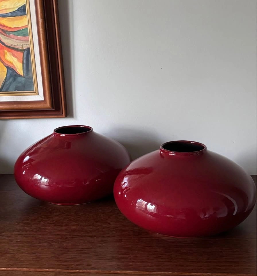 Pair of Vintage Scheurich Amano Red UFO Vases W. Germany - photo 3