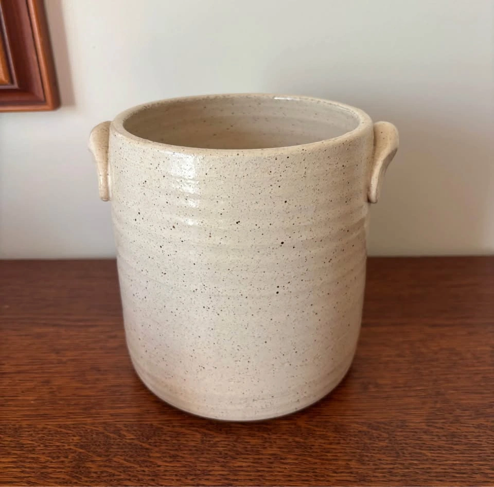 Vintage Hesperus Pottery PEI Speckled Stoneware Cobalt Heart Cro - photo 2