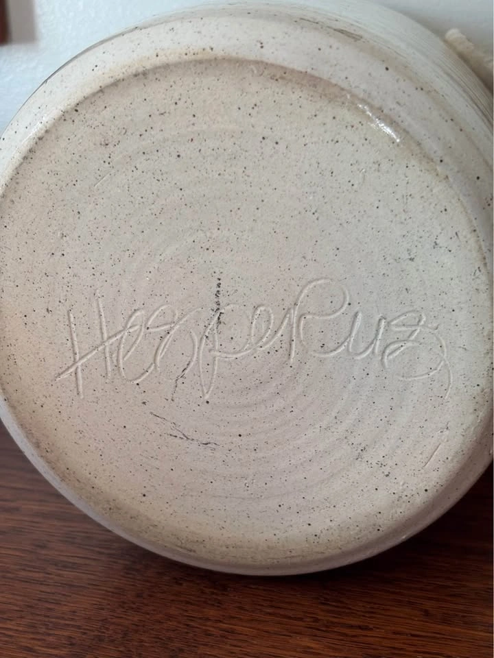 Vintage Hesperus Pottery PEI Speckled Stoneware Cobalt Heart Cro - photo 5