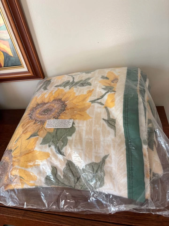 Vintage 70s Beacon Sunflower Plush Blanket Deadstock Rare King S - photo 3
