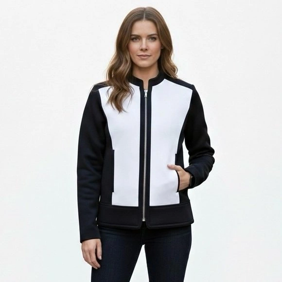 Isaac Mizrahi Live Black White Colorblock Full Zip Blazer Jacket
