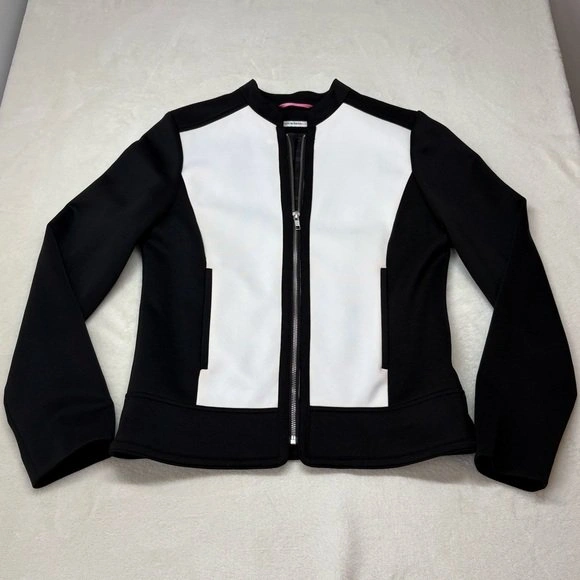 Isaac Mizrahi Live Black White Colorblock Full Zip Blazer Jacket - photo 2