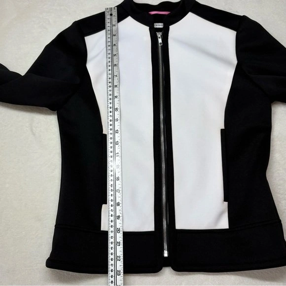 Isaac Mizrahi Live Black White Colorblock Full Zip Blazer Jacket - photo 5
