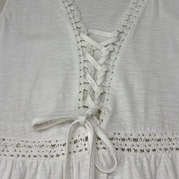 MyStyle White Cotton Lace Up V Neck Peplum Tank Top Size M - photo 3
