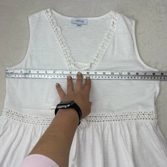 MyStyle White Cotton Lace Up V Neck Peplum Tank Top Size M - photo 5