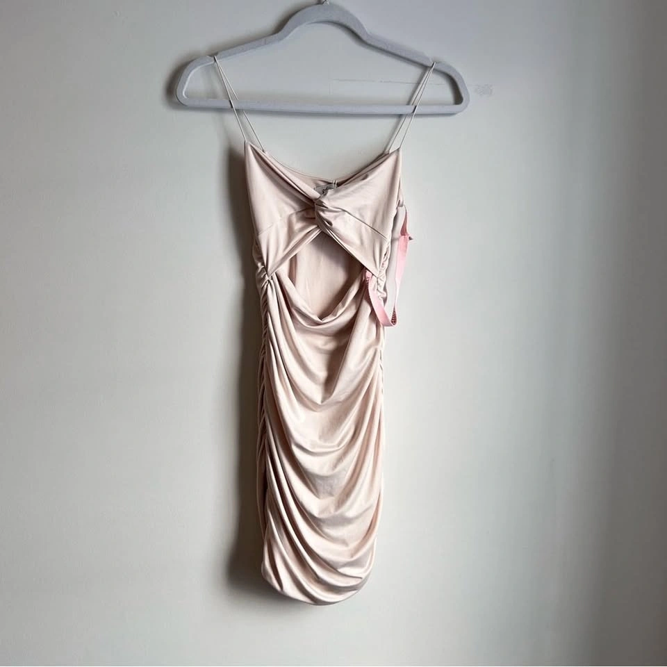 NWT Oh Polly Champagne Beige Cut-Out Ruched Mini Dress - US 4 - photo 3