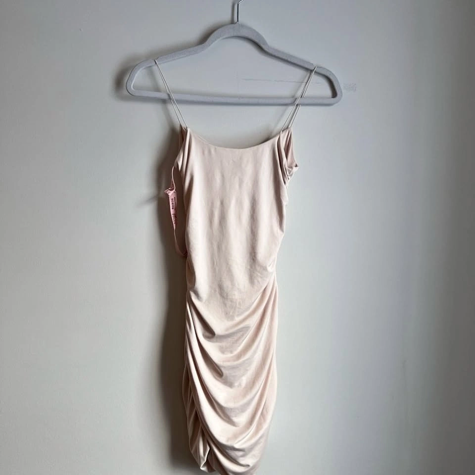 NWT Oh Polly Champagne Beige Cut-Out Ruched Mini Dress - US 4 - photo 5