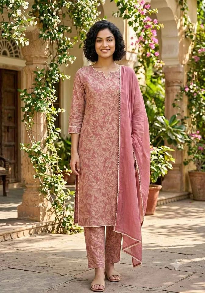 NEW Pink Printed Kurta Set with Dupatta