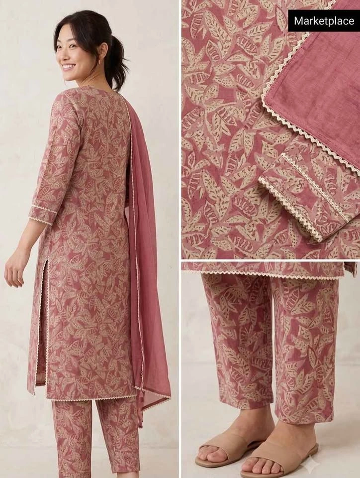 NEW Pink Printed Kurta Set with Dupatta - photo 3