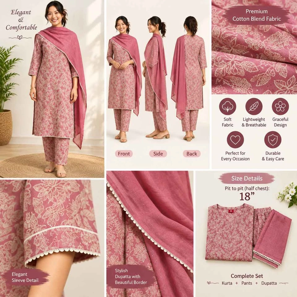 NEW Pink Printed Kurta Set with Dupatta - photo 4