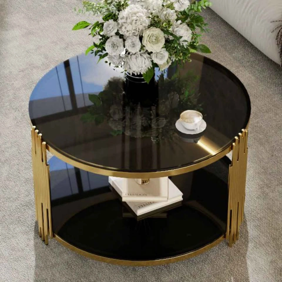 NEW Modern Round Black Glass Coffee Table - photo 3