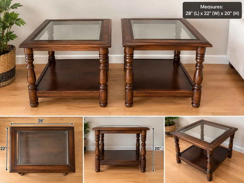 SOLID WOOD Glass Top End/side Tables set of 2 - photo 4