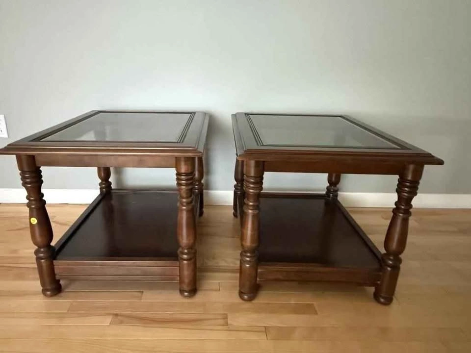 SOLID WOOD Glass Top End/side Tables set of 2 - photo 5