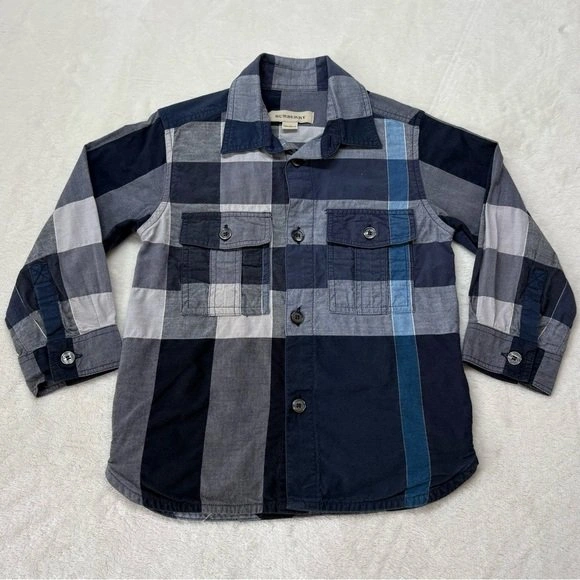 Burberry Kids Plaid Button Up Shirt Long Sleeve Blue Check 18M - photo 2