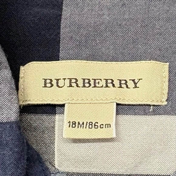Burberry Kids Plaid Button Up Shirt Long Sleeve Blue Check 18M - photo 3