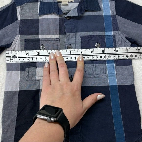 Burberry Kids Plaid Button Up Shirt Long Sleeve Blue Check 18M - photo 4